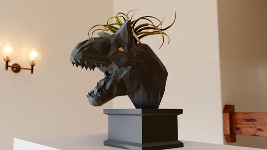Carnotaurus dinosaur roaring bust low poly planter pot flower vase stl