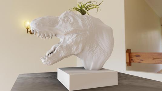 trex tyrannosaurus head bust planter pot flower vase stl