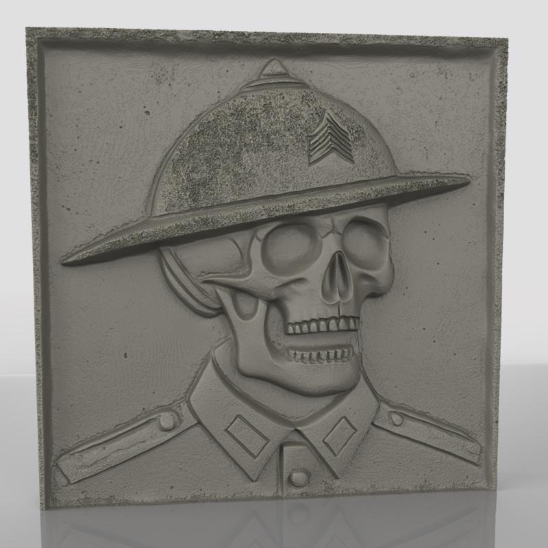 Army Drill Sergeant Ld Skull Bas Relief Decor