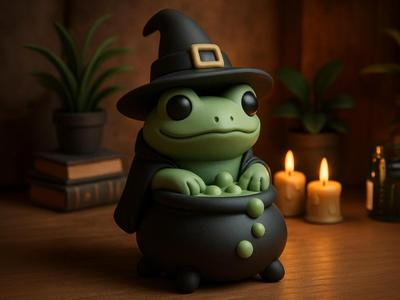 Witch Frog with Cauldron