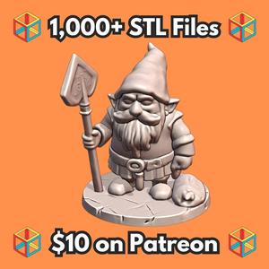 28mm DND Fantasy Mini Classic Gnome Dwarf Holding Spade MineeForm FDM 3D Print STL File