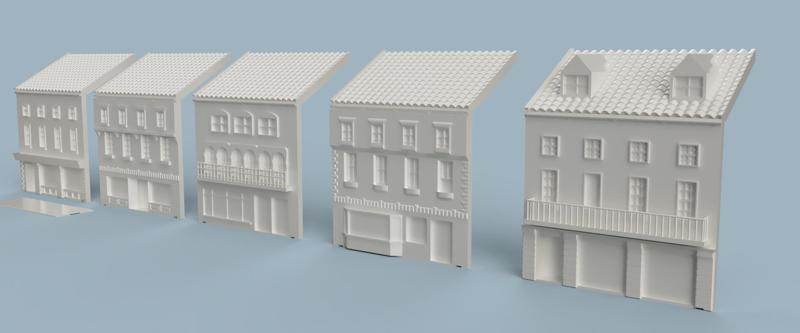 5 Modular Townhouses/Street Shops 1:100 Scale Model