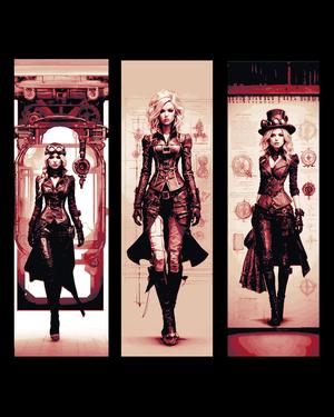 Sketches of Steampunk designs and the dress of the Adventurer - Set of bookmark