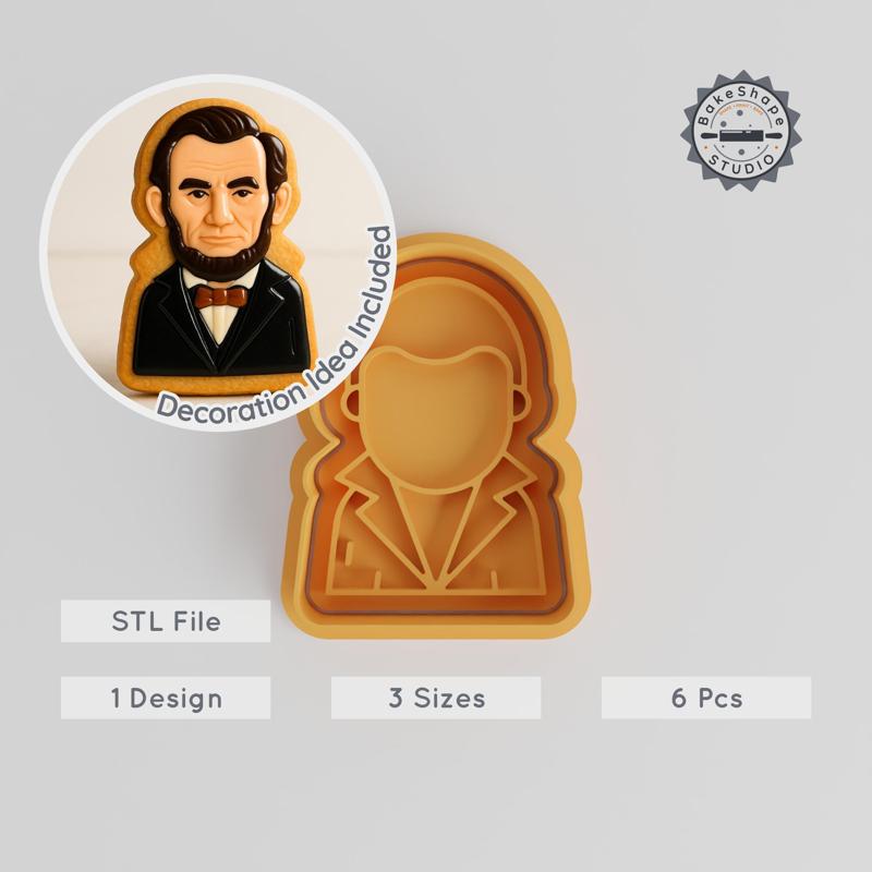 Lincoln Shape Cutter & Stamp Set, Cookie & Fondant Designs, 3 Sizes, Historical Presidential Figure PRODUCT_2841