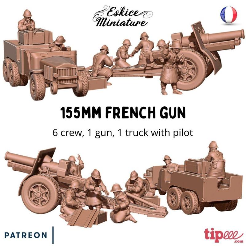 155mm gun + tractor - French army WW2 - 28mm for wargame