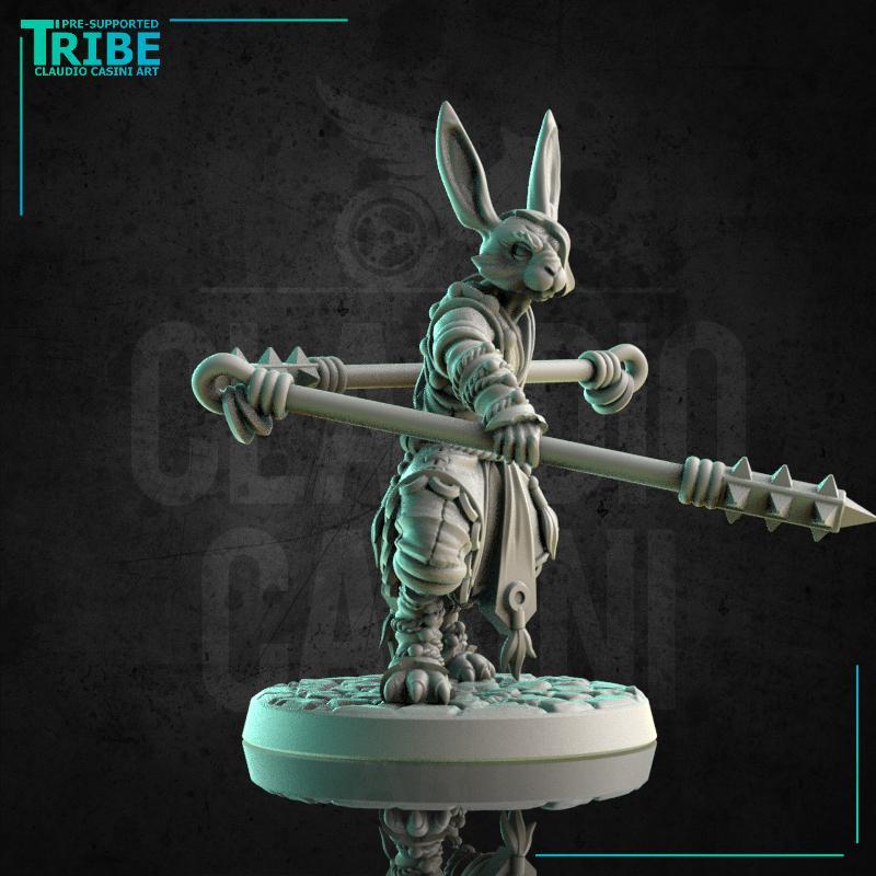 (0176) Male rabbitfolk monk shaolin with two clubs