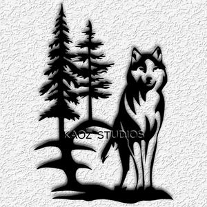 wolf wall art pine trees scene wall nature decor