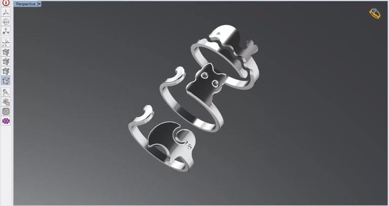 minimal cat elephant and whale ring