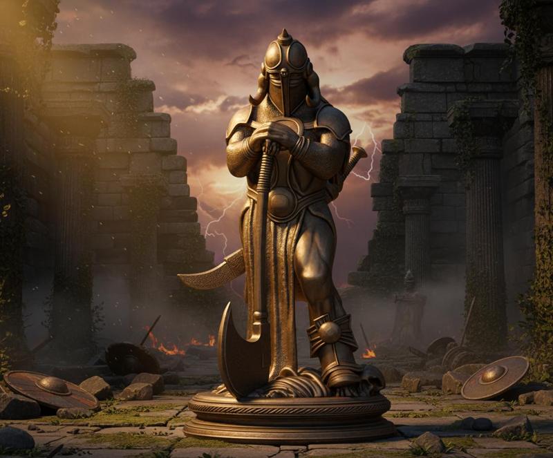 Axe Sentinel of the Forgotten Realm – Warrior Monument Bust