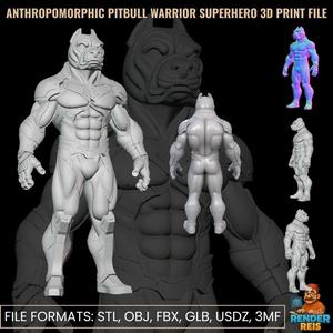 Anthropomorphic Pitbull Warrior Superhero 3D Print File