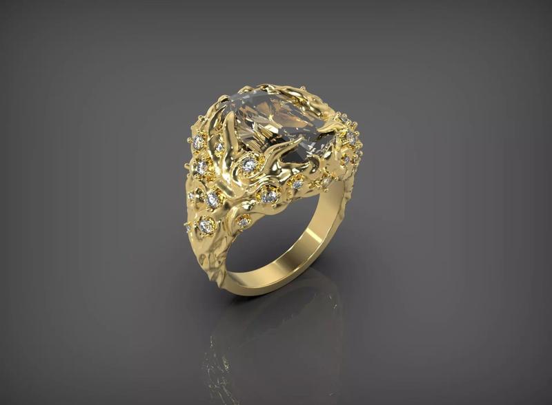 Dragon ring Drakon hand with diamonds