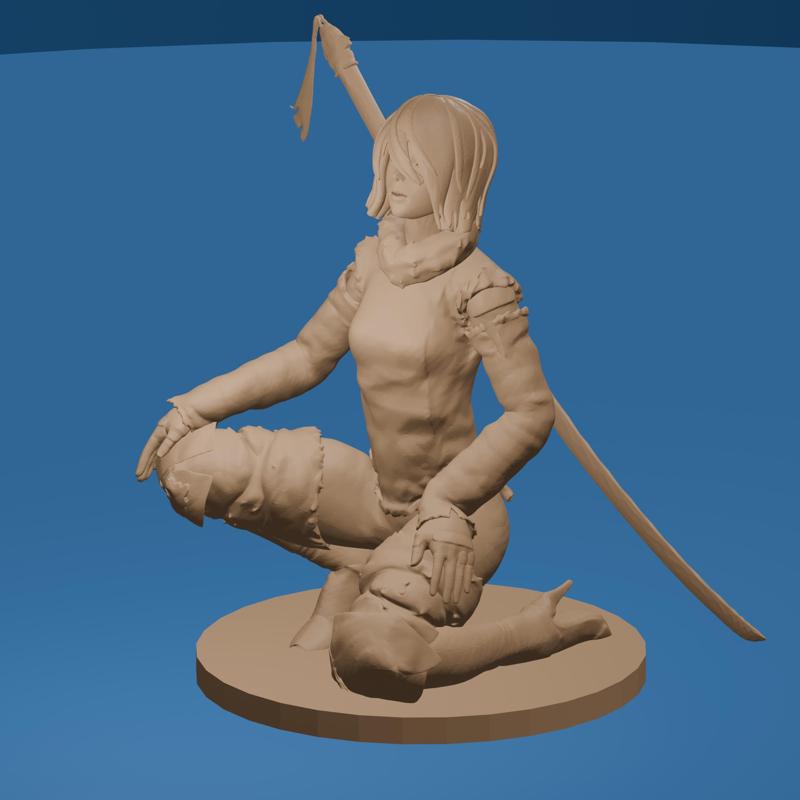 Kneeling Fantasy Warrior Girl with Sword