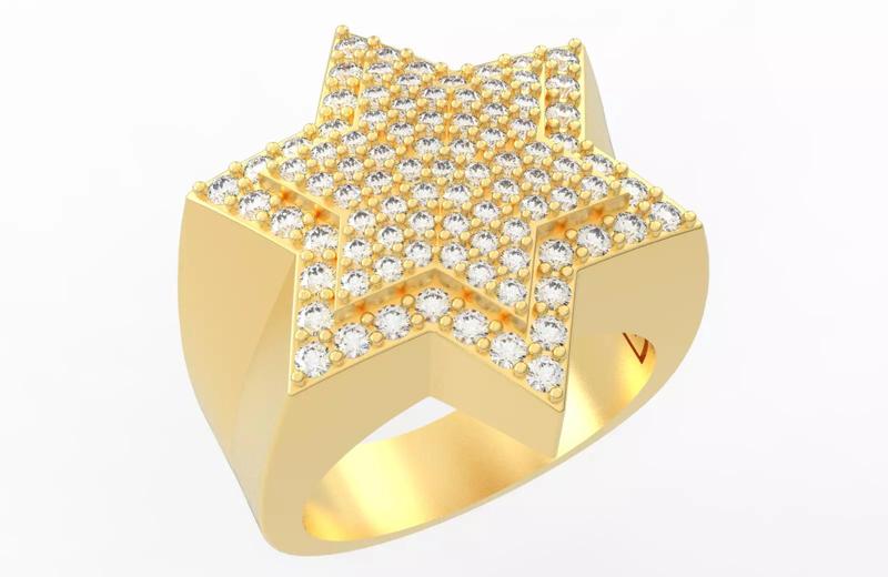 6 Angles Pave Star Ring Style 7 Size US 9