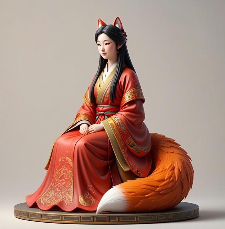 2154 Fox Spirit Woman in Pu Song Ling Style, magic, creature, fantasy, wood, base, sword, sword, warrior, wild, cat, monster, fox, godzilla, fair, witch, werewolf, horror, beast, gothic, troll