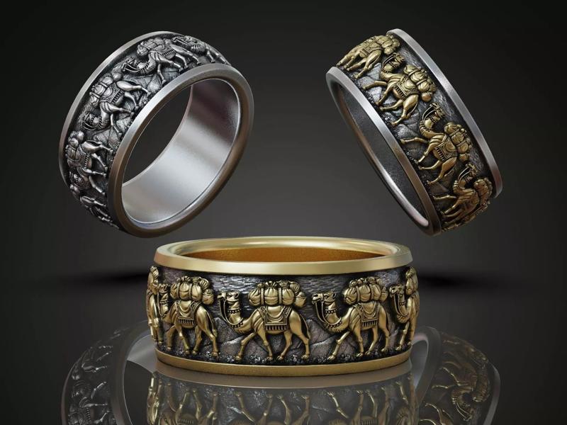 Camel Caravan Band Ring with Excellent Detailing