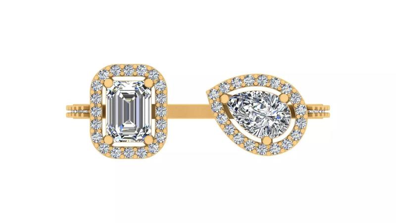 Exquisite Twin Gemstone Open Ring