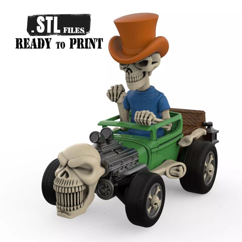 Hot Rod Skeleton Driver Model Skull Engine STL