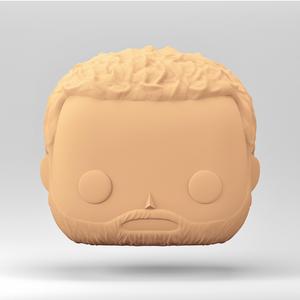 A male head in a Funko POP style. Short curly hair with beard. MH_7-4