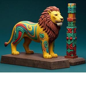 2275 Laughing African Lion with Majestic Mane - Full-Color Totem 3D Model, pug, dachshund, poodle, cat, dog, monkey, zebra, animal, armadillo, lion, fox, faun, pomeranian, troll, platypus, majestic, sculpture, fantasy, crocodile