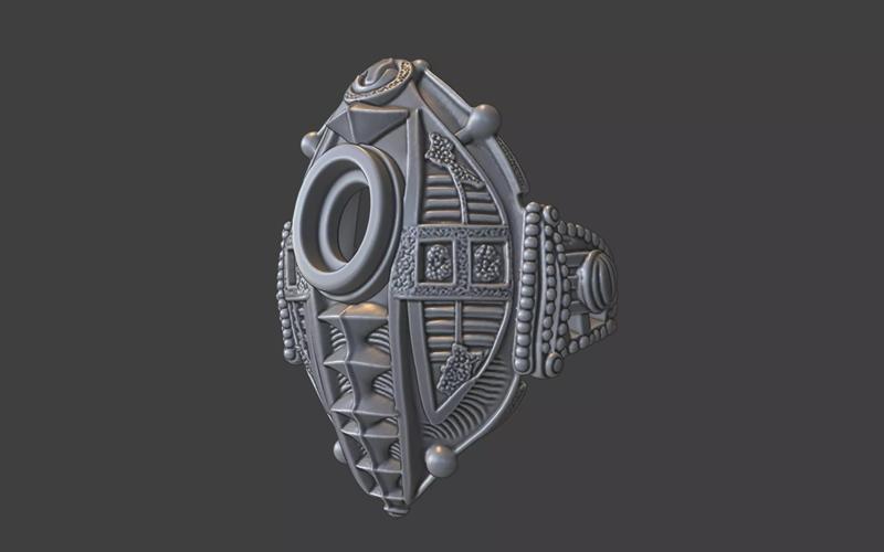 futuristic tribal egyptian silver ring with gemstones v2