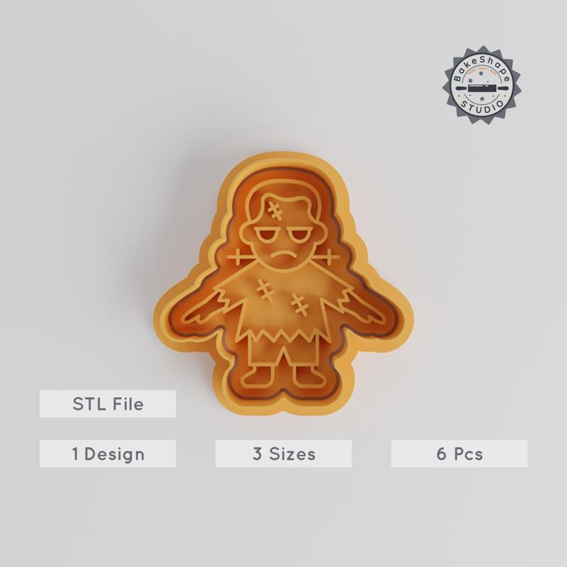 Frankenstein's Monster Shape Cutter & Stamp, Halloween Creature, Cookie & Fondant Set, 3 Sizes