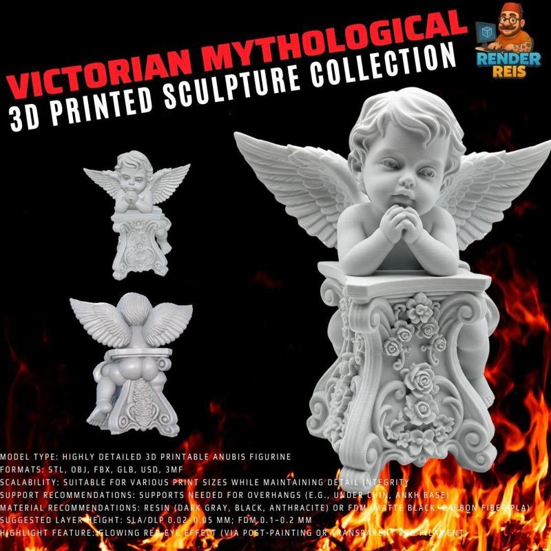 3D Printable Baroque/Rococo Style Baby Angel Statue