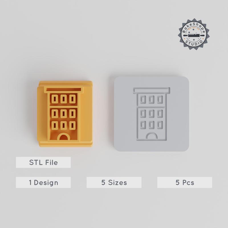 Building Stamp Tile Set, 5 Sizes, Perfect for Clay, Cookies & Fondant, Skyscraper Motifs, Real Estate Design