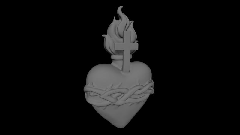 Sacred Heart of Jesus - Flaming Heart With Cross & Crown of Thorns - Printable STL