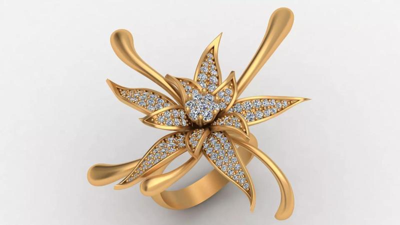 Big Rose Flower Diamond Gold Ring