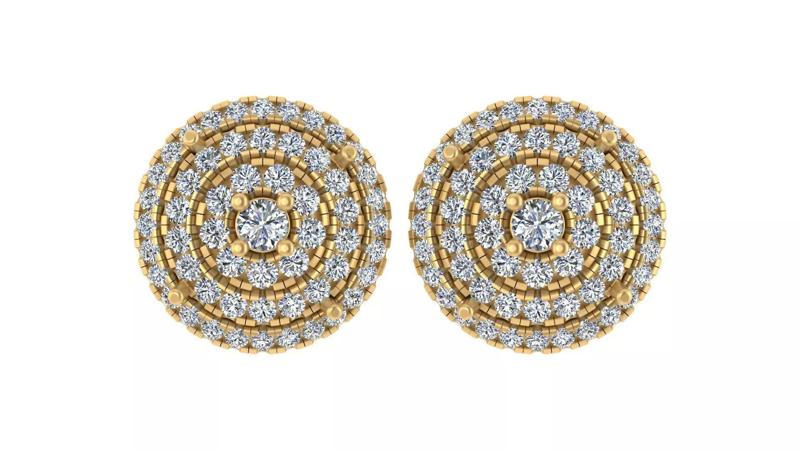 Triple-Layered Dome Cluster Diamond Stud Earrings