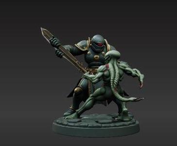 Grimdark Armored Commander Slaying Alien - Dynamic Sci-Fi Tabletop Miniature 32mm