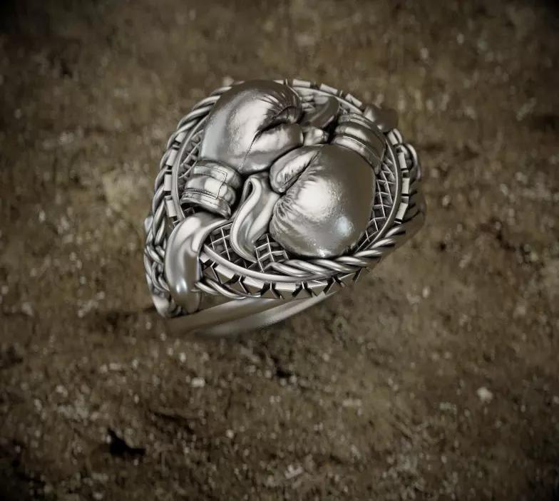 Boxing-ring silver ring with heart