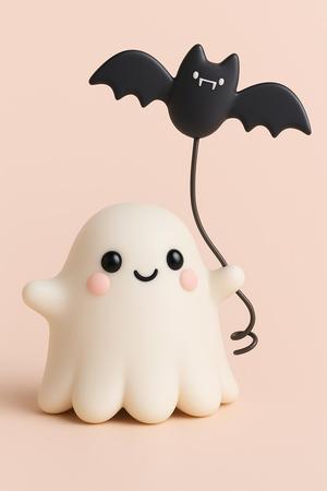 🎈🦇 Kawaii Ghost with Bat Balloon - Cute Halloween 3D Printable Figure