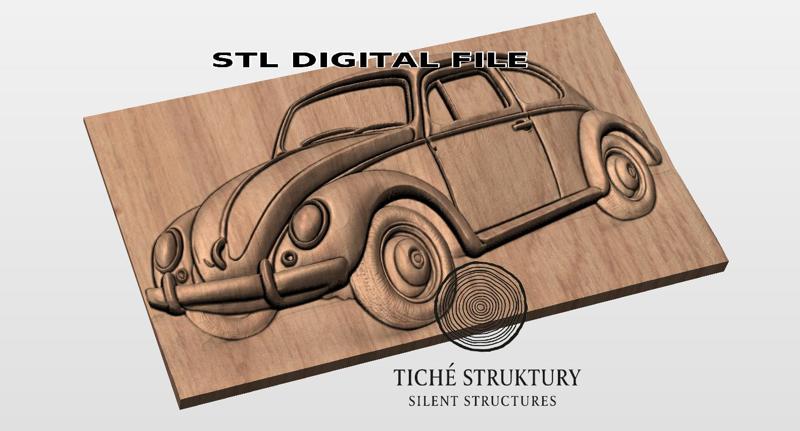 Volkswagen Beetle – Classic Vintage Car Bas Relief – 3D STL Model
