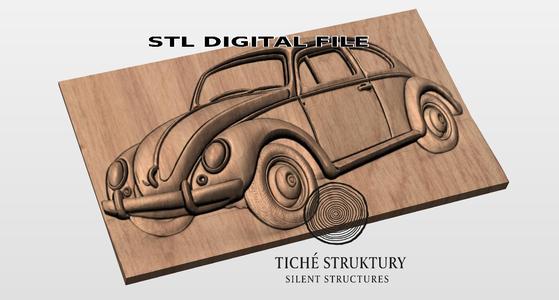 Volkswagen Beetle – Classic Vintage Car Bas Relief – 3D STL Model