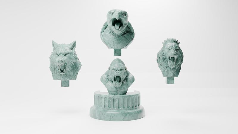 Phone Stand STL Pack – 4 Interchangeable Busts (Wolf, Lion, Gorilla, Turtle) + Base