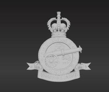 Authentic UK Armed Forces Cap Badge Replica - Royal Artillery Cannon Emblem with Textured Background STL