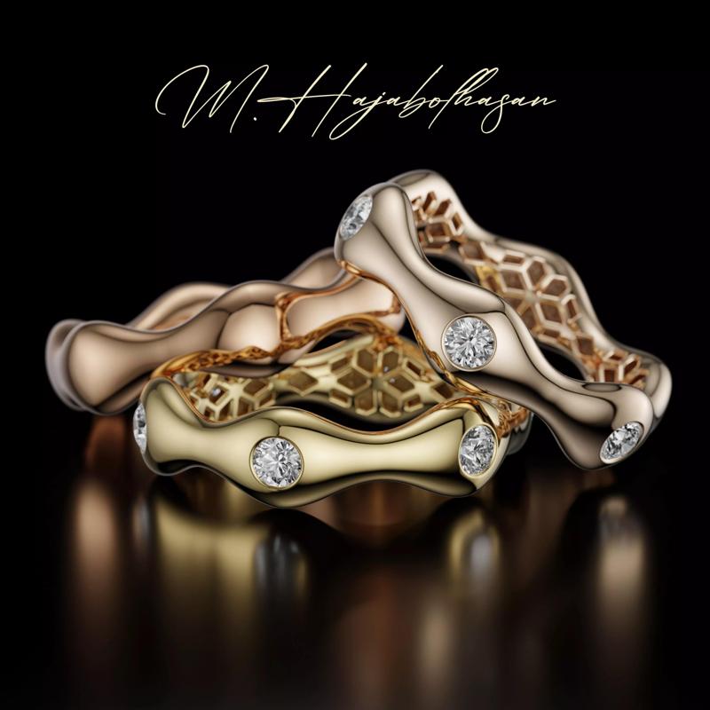 Organic Wave Ring with Diamonds