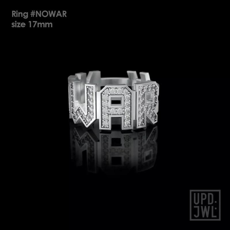 NO WAR Ring Size 17mm with gems 3D print model