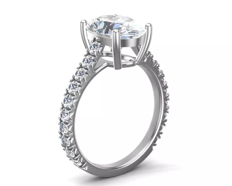 Oval Halo Moissanite French Pave Ring