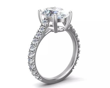 Oval Halo Moissanite French Pave Ring