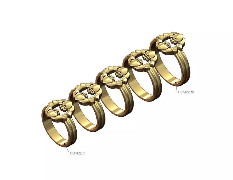 Mirrored Claddagh heart crown fashion ring US sizes 6to10