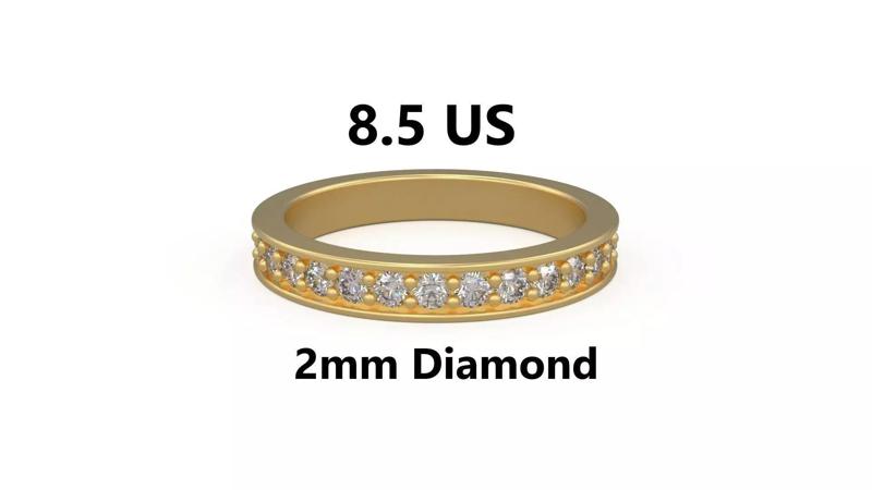 Model 1217 Eternity Diamond Band Ring 8 and half US Size 2mm Dia