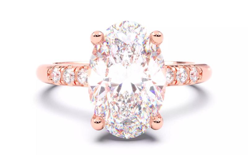 Oval Diamond Pave Setting Solitaire Ring