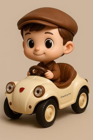 Cute Boy Driving Retro Toy Car