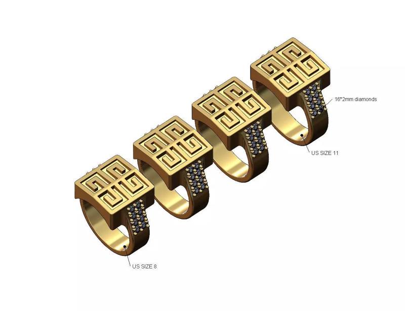 Diamond Givenchy greek key signet US sizes 8to11