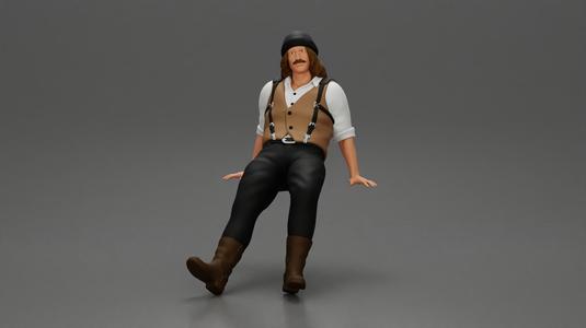 Man in Vintage Outfit and bonnet Seated in a Relaxed Pose