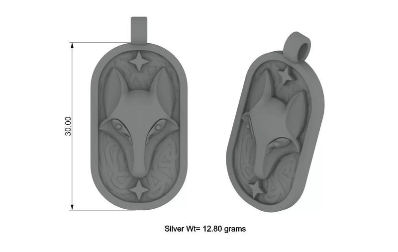 Wolf Oxidised silver pendant jewelry design