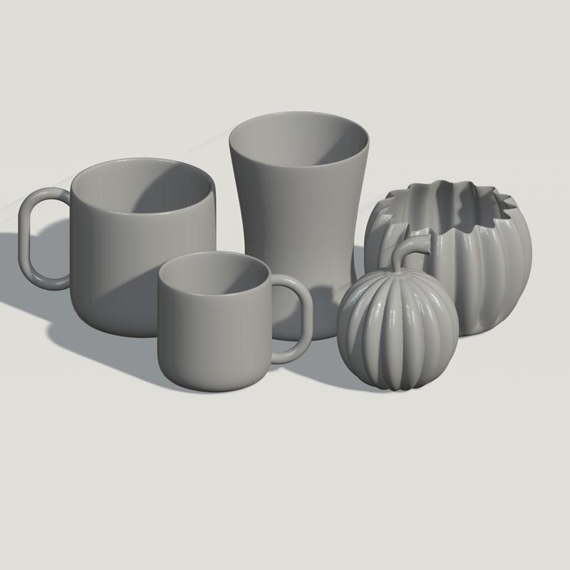 two tea cups/a plain glass/and a kitchen bowl/3D Model New Design High Quality/Best Design Absolutely Free