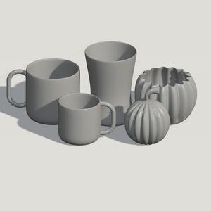 two tea cups/a plain glass/and a kitchen bowl/3D Model New Design High Quality/Best Design Absolutely Free